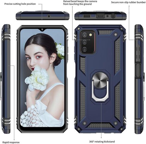 LeYi for Samsung Galaxy-A05-Phone Case, Samsung A05 Case with Glass Screen Protector and Camera Lens Protector, Heavy Duty Rugged Protective Case Cover with Kickstand Funda para Galaxy AO5, Blue in Saudi Arabia