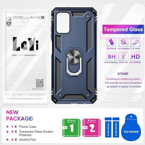 LeYi for Samsung Galaxy-A05-Phone Case, Samsung A05 Case with Glass Screen Protector and Camera Lens Protector, Heavy Duty Rugged Protective Case Cover with Kickstand Funda para Galaxy AO5, Blue in Saudi Arabia