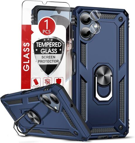 LeYi for Samsung Galaxy-A05-Phone Case, Samsung A05 Case with Glass Screen Protector and Camera Lens Protector, Heavy Duty Rugged Protective Case Cover with Kickstand Funda para Galaxy AO5, Blue in Saudi Arabia
