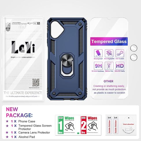 LeYi for Samsung Galaxy-A05-Phone Case, Samsung A05 Case with Glass Screen Protector and Camera Lens Protector, Heavy Duty Rugged Protective Case Cover with Kickstand Funda para Galaxy AO5, Blue in Saudi Arabia