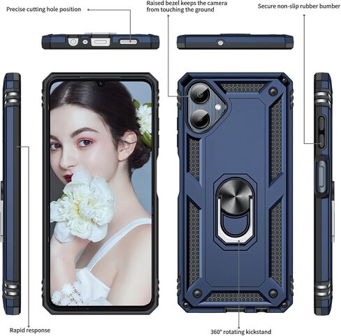 LeYi for Samsung Galaxy-A05-Phone Case, Samsung A05 Case with Glass Screen Protector and Camera Lens Protector, Heavy Duty Rugged Protective Case Cover with Kickstand Funda para Galaxy AO5, Blue in Saudi Arabia