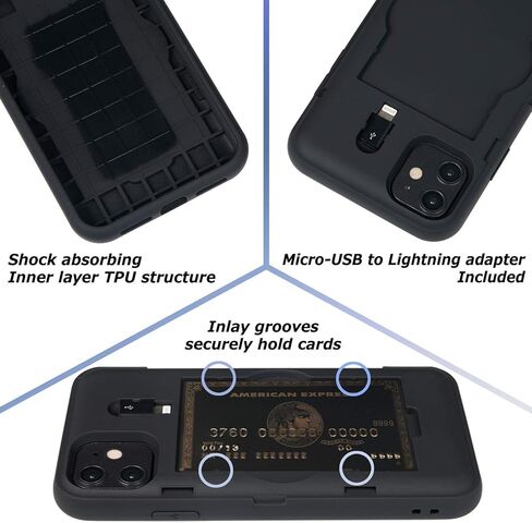 Toru CX Pro لـ iPhone 11 Case Wallet | غطاء واقي من الصدمات الثقيلة مع حامل البطاقة المخفية وبطاقة البطاقة | حزام معصم ، مرآة محول البرق تضمنت - أسود in Kuwait