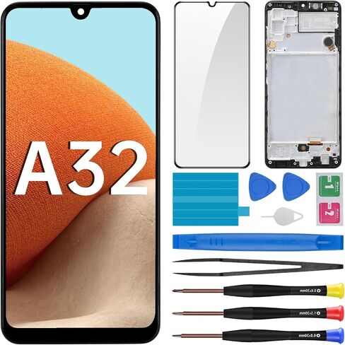 for Samsung Galaxy A32 Screen Replacement with Frame LCD Display Touch Digitizer Full Assembly and Side Button Ear Speaker Vibration Motor Glass Repair Tools Kit SM-A325F (A325F A325M A325N) in Saudi Arabia