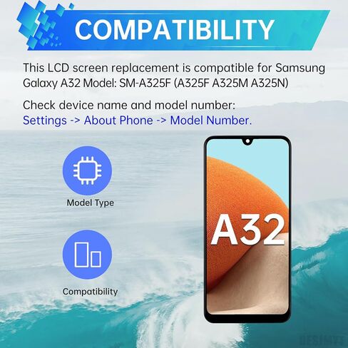 for Samsung Galaxy A32 Screen Replacement with Frame LCD Display Touch Digitizer Full Assembly and Side Button Ear Speaker Vibration Motor Glass Repair Tools Kit SM-A325F (A325F A325M A325N) in Saudi Arabia
