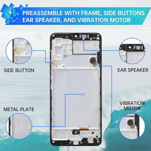 for Samsung Galaxy A32 Screen Replacement with Frame LCD Display Touch Digitizer Full Assembly and Side Button Ear Speaker Vibration Motor Glass Repair Tools Kit SM-A325F (A325F A325M A325N) in Saudi Arabia