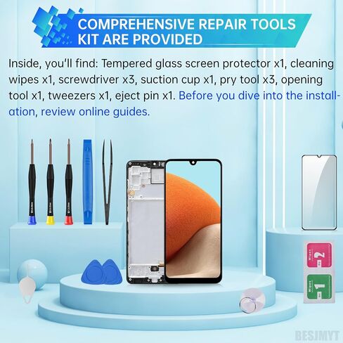 for Samsung Galaxy A32 Screen Replacement with Frame LCD Display Touch Digitizer Full Assembly and Side Button Ear Speaker Vibration Motor Glass Repair Tools Kit SM-A325F (A325F A325M A325N) in Saudi Arabia