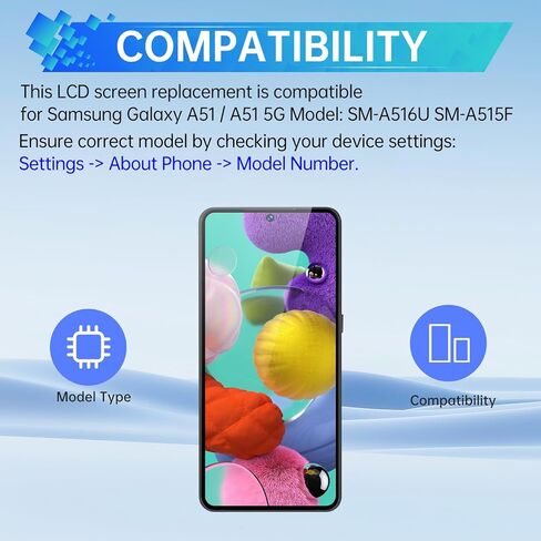 لاستبدال شاشة Samsung Galaxy A51 AMOLED مع إطار عرض أرقام لمسة لمجموعة كاملة. in Kuwait