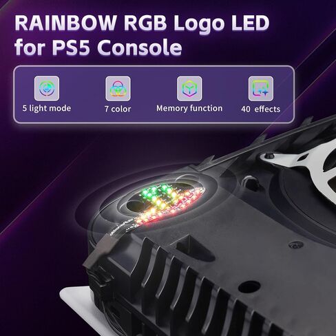 Extremerate 7 Colors 40 Effects RGB Rainbow LED Kit for PS5 Console (2020 CFI-1 Series) ، لوحة LED LED LED المضيئة لقرص PS5 و Digital Edition in Kuwait