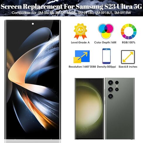 OLED for Samsung S23 Ultra 5G LCD Display لـ Samsung S23 Ultra Screen Replacement for SM-S918B SM-S918U SM-S918W Touch Screen Displizer Assembly REAPBLY مع وظيفة بصمة الإصبع (الفضة) in Saudi Arabia