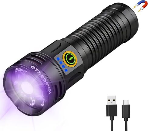 2-in-1 365nm UV Flashlight & High Lumens LED Flashlight, 7 Modes Rechargeable, 18H Runtime, IPX5 Waterproof Black Light for Pet Urine Detection, Curing Resin, Outdoor Emergencies, Scorpion Hunting in Saudi Arabia
