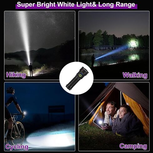 2-in-1 365nm UV Flashlight & High Lumens LED Flashlight, 7 Modes Rechargeable, 18H Runtime, IPX5 Waterproof Black Light for Pet Urine Detection, Curing Resin, Outdoor Emergencies, Scorpion Hunting in Saudi Arabia