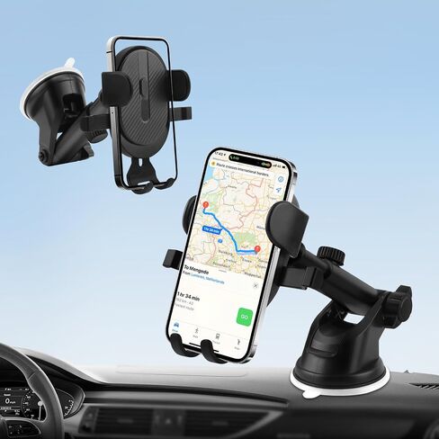 Car Phone Holder[Upgraded Powerful Suction & Stable Clamp Arm]-360°Adjustable Universal Car Mount for Dashboard/Windshield,Compatible with All iPhone & Android Phones(Black) in Saudi Arabia
