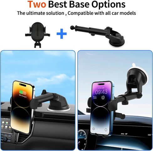 Car Phone Holder[Upgraded Powerful Suction & Stable Clamp Arm]-360°Adjustable Universal Car Mount for Dashboard/Windshield,Compatible with All iPhone & Android Phones(Black) in Saudi Arabia