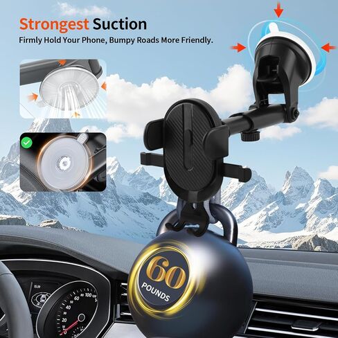 Car Phone Holder[Upgraded Powerful Suction & Stable Clamp Arm]-360°Adjustable Universal Car Mount for Dashboard/Windshield,Compatible with All iPhone & Android Phones(Black) in Saudi Arabia