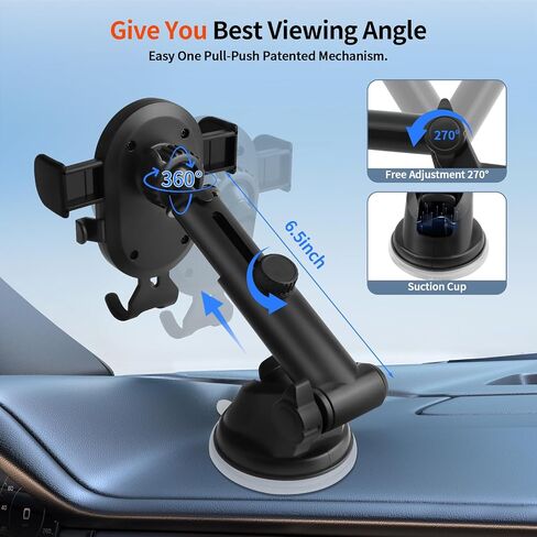 Car Phone Holder[Upgraded Powerful Suction & Stable Clamp Arm]-360°Adjustable Universal Car Mount for Dashboard/Windshield,Compatible with All iPhone & Android Phones(Black) in Saudi Arabia