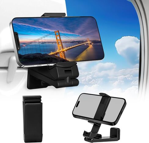 Airplane Travel Essentials Phone Holder, Portable Stand for Flying with 360 Degree Rotation, Pocket-Sized Must Have Mount for Plane Tray (Black) in Saudi Arabia