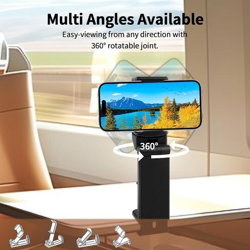 Airplane Travel Essentials Phone Holder, Portable Stand for Flying with 360 Degree Rotation, Pocket-Sized Must Have Mount for Plane Tray (Black) in Saudi Arabia