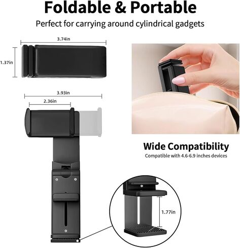 Airplane Travel Essentials Phone Holder, Portable Stand for Flying with 360 Degree Rotation, Pocket-Sized Must Have Mount for Plane Tray (Black) in Saudi Arabia