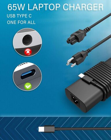 65W 60W USB C Laptop Charger Compatible with Dell Latitude XPS Chromebook Fast Charger Type C Power Cord in Saudi Arabia