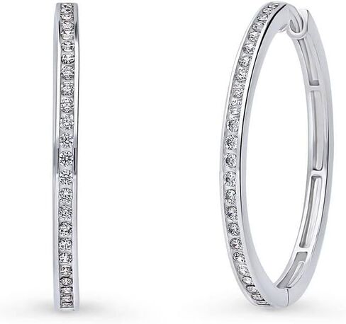 BERRICLE Sterling Silver 5-Stone Cubic Zirconia CZ Small Fashion Anniversary Hoop Huggie Earrings for Women, Rhodium Plated 0.53" in Saudi Arabia