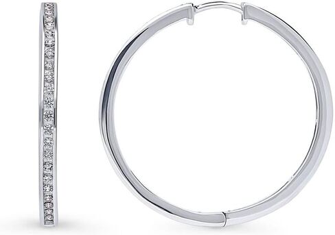 BERRICLE Sterling Silver 5-Stone Cubic Zirconia CZ Small Fashion Anniversary Hoop Huggie Earrings for Women, Rhodium Plated 0.53" in Saudi Arabia