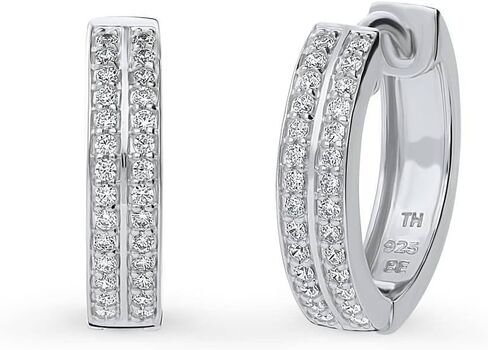 BERRICLE Sterling Silver 5-Stone Cubic Zirconia CZ Small Fashion Anniversary Hoop Huggie Earrings for Women, Rhodium Plated 0.53" in Saudi Arabia