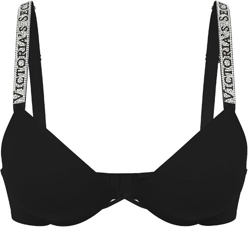 Victoria's Secret Shine Strap Push Up Bra, Adds One Cup Size, Padded, Plunge Neckline, Lace, Bras for Women, Very Sexy Collection, Black Monogram (34DD) in Saudi Arabia