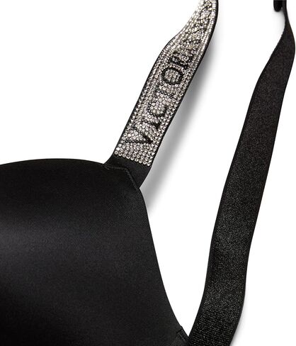 Victoria's Secret Shine Strap Push Up Bra, Adds One Cup Size, Padded, Plunge Neckline, Lace, Bras for Women, Very Sexy Collection, Black Monogram (34DD) in Saudi Arabia