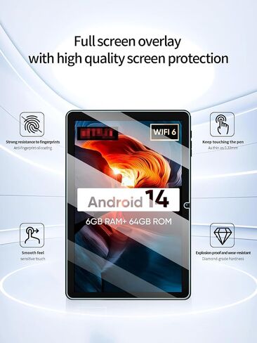 واقي الشاشة لـ Colorroom K10 2025 Tablet 10 inch Android 14 أقراص مضادة للخلع 9H صلابة اللمس حساس 2.5D حواف مدورة خالية من التثبيت سهلة التثبيت ، 2 عبوة. in Saudi Arabia