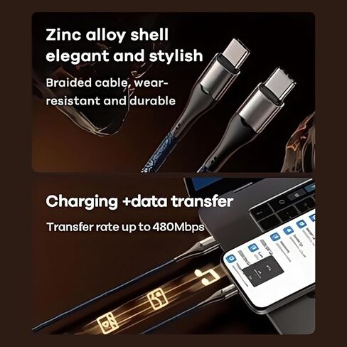 كابل USB C إلى USB C ، كابل الشاحن USB C 100W لـ iPhone 16/16 Plus/16 Pro/16 Pro Max/15 ، MacBook Pro ، iPad Pro ، Dell XPS ، Samsung Galaxy S24/S23/S22 Ultra ، Switch ، Pixel ، 6.6ft Black in Kuwait