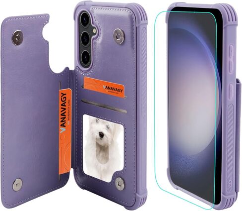 Fanavagy متوافق مع Galaxy S23 Ultra Wallet Case مع حامل بطاقة حظر RFID ، PU الجلود Clasp Kickstand Flip Case Cover Fits Car Mount for Women Men ، Clove Purple in Kuwait