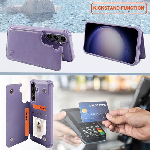 Fanavagy متوافق مع Galaxy S23 Ultra Wallet Case مع حامل بطاقة حظر RFID ، PU الجلود Clasp Kickstand Flip Case Cover Fits Car Mount for Women Men ، Clove Purple in Kuwait
