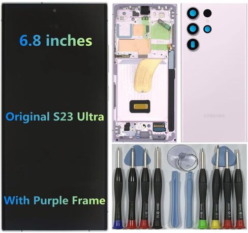 6.8 "AMOLED Original لـ Samsung Galaxy S23 Ultra Display Disposit Digitizer Assembly S23ULTRA 5G S918U S918B/DS S918U1 S918W S918E استبدال شاشة شاشة LCD (مع إطار اللافندر +الغطاء الخلفي +أدوات) in Kuwait