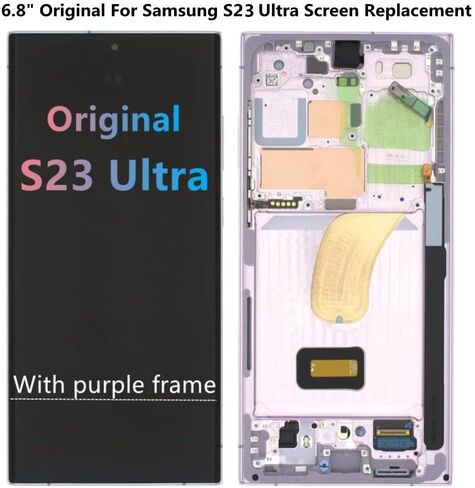 6.8 "AMOLED Original لـ Samsung Galaxy S23 Ultra Display Disposit Digitizer Assembly S23ULTRA 5G S918U S918B/DS S918U1 S918W S918E استبدال شاشة شاشة LCD (مع إطار اللافندر +الغطاء الخلفي +أدوات) in Kuwait