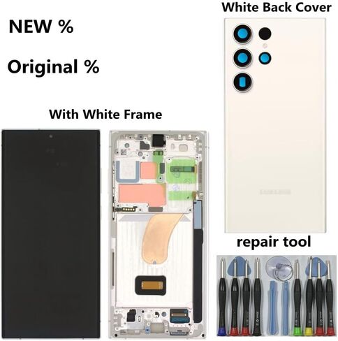 6.8 "AMOLED Original لـ Samsung Galaxy S23 Ultra Display Disposit Digitizer Assembly S23ULTRA 5G S918U S918B/DS S918U1 S918W S918E استبدال شاشة شاشة LCD (مع إطار اللافندر +الغطاء الخلفي +أدوات) in Kuwait