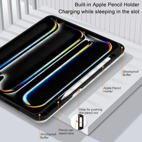 Case Meegoodo لـ M4 iPad Pro 13 Inch Case 2024 ، غطاء الكمبيوتر اللوحي مع حامل Trifold + حامل قلم رصاص + تلقائي للاستيقاظ/النوم + غطاء خلفي لينة للأطفال ، زهرة خيالية جميلة in Saudi Arabia