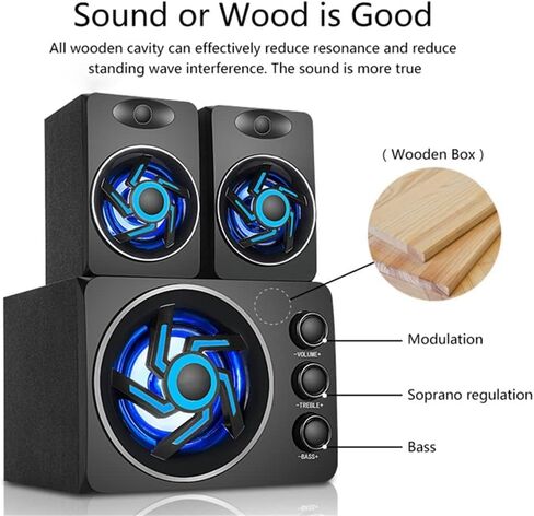 Computer Speakers for Desktop, with Colorful LED Light Desktop Computer Speaker with Subwoofer Perfect 2.1 Gaming and Multimedia PC Speakers(B) in Saudi Arabia