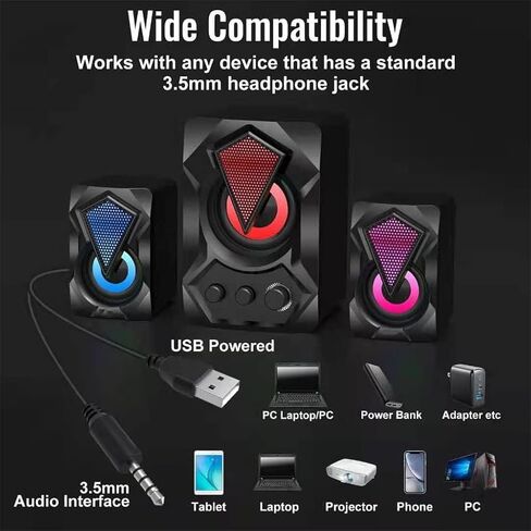 Computer Speakers for Desktop, 2.1 Channel USB Computer Speakers 9W+3W*2 Subwoofer Set Bass Reinforcement Stereo Speakers for PC Phone Loudspeaker in Saudi Arabia