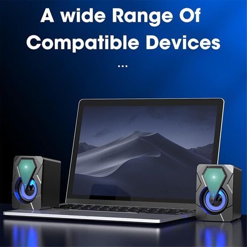 Computer Speakers for Desktop, Computer Speakers for Laptop PC Subwoofer 4D Surround Sound Desktop Speaker Colorful LED Light Soundbar Theater Box Music in Saudi Arabia