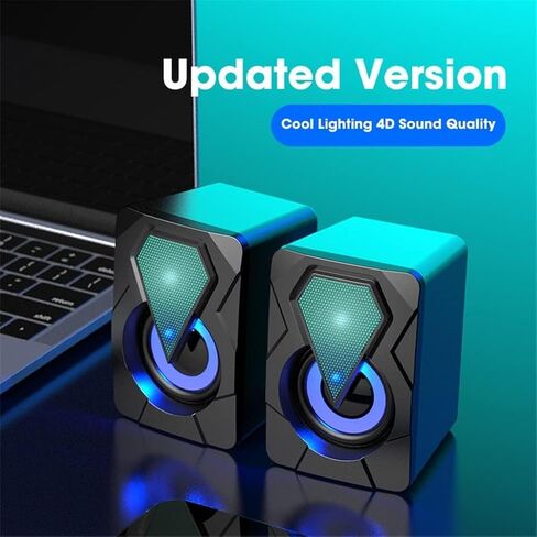 Computer Speakers for Desktop, Computer Speakers for Laptop PC Subwoofer 4D Surround Sound Desktop Speaker Colorful LED Light Soundbar Theater Box Music in Saudi Arabia