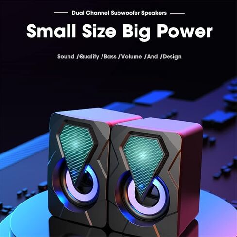 Computer Speakers for Desktop, Computer Speakers for Laptop PC Subwoofer 4D Surround Sound Desktop Speaker Colorful LED Light Soundbar Theater Box Music in Saudi Arabia