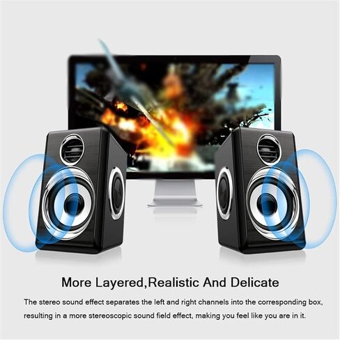 Computer Speakers for Desktop, 1 Pair USB+AUX Wired Computer Speakers Bass Reinforcement 4 Diaphragm for Laptop Desktop 8W High Power Loudspeaker(A) in Saudi Arabia