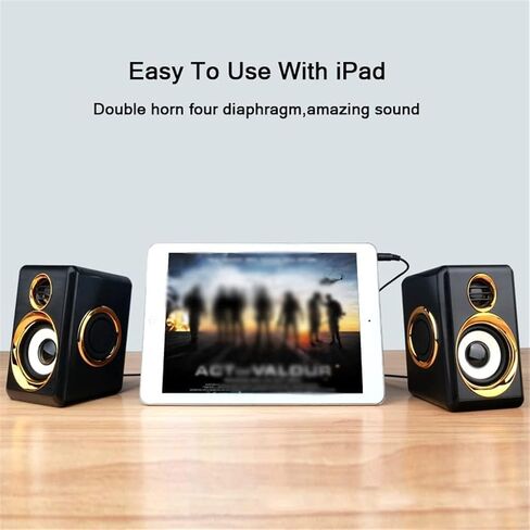 Computer Speakers for Desktop, 1 Pair USB+AUX Wired Computer Speakers Bass Reinforcement 4 Diaphragm for Laptop Desktop 8W High Power Loudspeaker(A) in Saudi Arabia