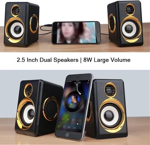 Computer Speakers for Desktop, 1 Pair USB+AUX Wired Computer Speakers Bass Reinforcement 4 Diaphragm for Laptop Desktop 8W High Power Loudspeaker(A) in Saudi Arabia
