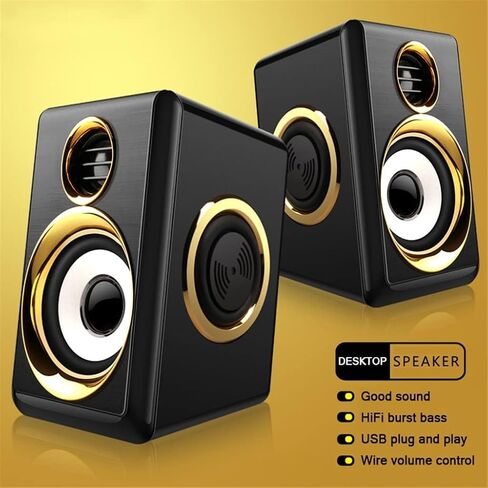 Computer Speakers for Desktop, 1 Pair USB+AUX Wired Computer Speakers Bass Reinforcement 4 Diaphragm for Laptop Desktop 8W High Power Loudspeaker(A) in Saudi Arabia