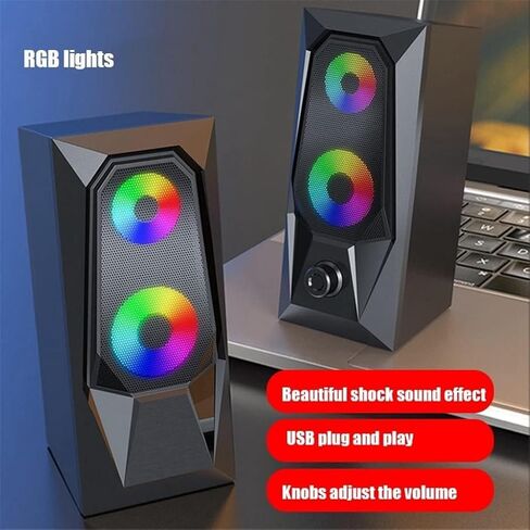مكبرات صوت كمبيوتر لسطح المكتب ، مكبر صوت الكمبيوتر ، مكبر الصوت 7 ألوان تأثير LED صوت مضيئة RGB على سطح المكتب الصوت in Saudi Arabia