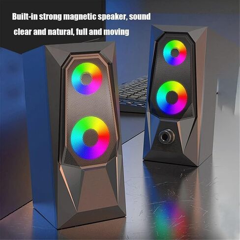 مكبرات صوت كمبيوتر لسطح المكتب ، مكبر صوت الكمبيوتر ، مكبر الصوت 7 ألوان تأثير LED صوت مضيئة RGB على سطح المكتب الصوت in Saudi Arabia