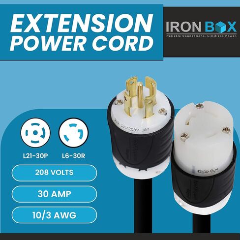 IronBox Electric - Heavy-Duty L21-30P to L6-30R Connector Plug Adapter - 10/3 AWG - 30 Amps and 208V Rated - Reliable Power Solution for Generators, Transfer Switches, and Industrial Equipment(1 foot) in Saudi Arabia