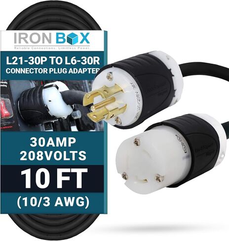 IronBox Electric - Heavy-Duty L21-30P to L6-30R Connector Plug Adapter - 10/3 AWG - 30 Amps and 208V Rated - Reliable Power Solution for Generators, Transfer Switches, and Industrial Equipment(1 foot) in Saudi Arabia