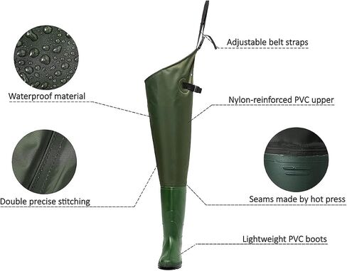 Vinlas Hip Waders for Men/Women, Fly Fishing Accessories, Light Weight Nylon Waterproof Wader Pants with PVC Boots (Green, Men 13 / Women 14) in Saudi Arabia